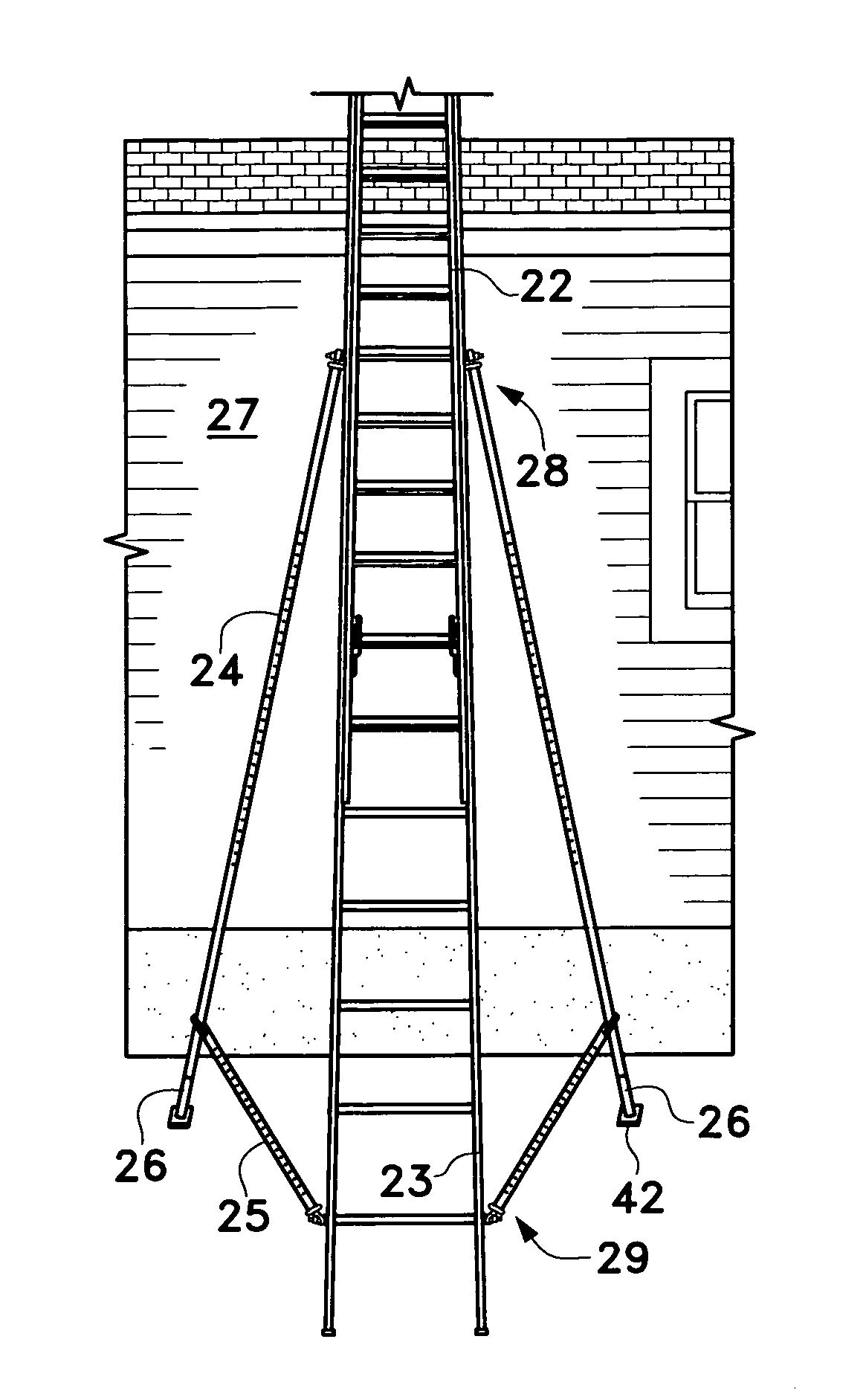 Angle configuring stabilizing assembly for extension ladders