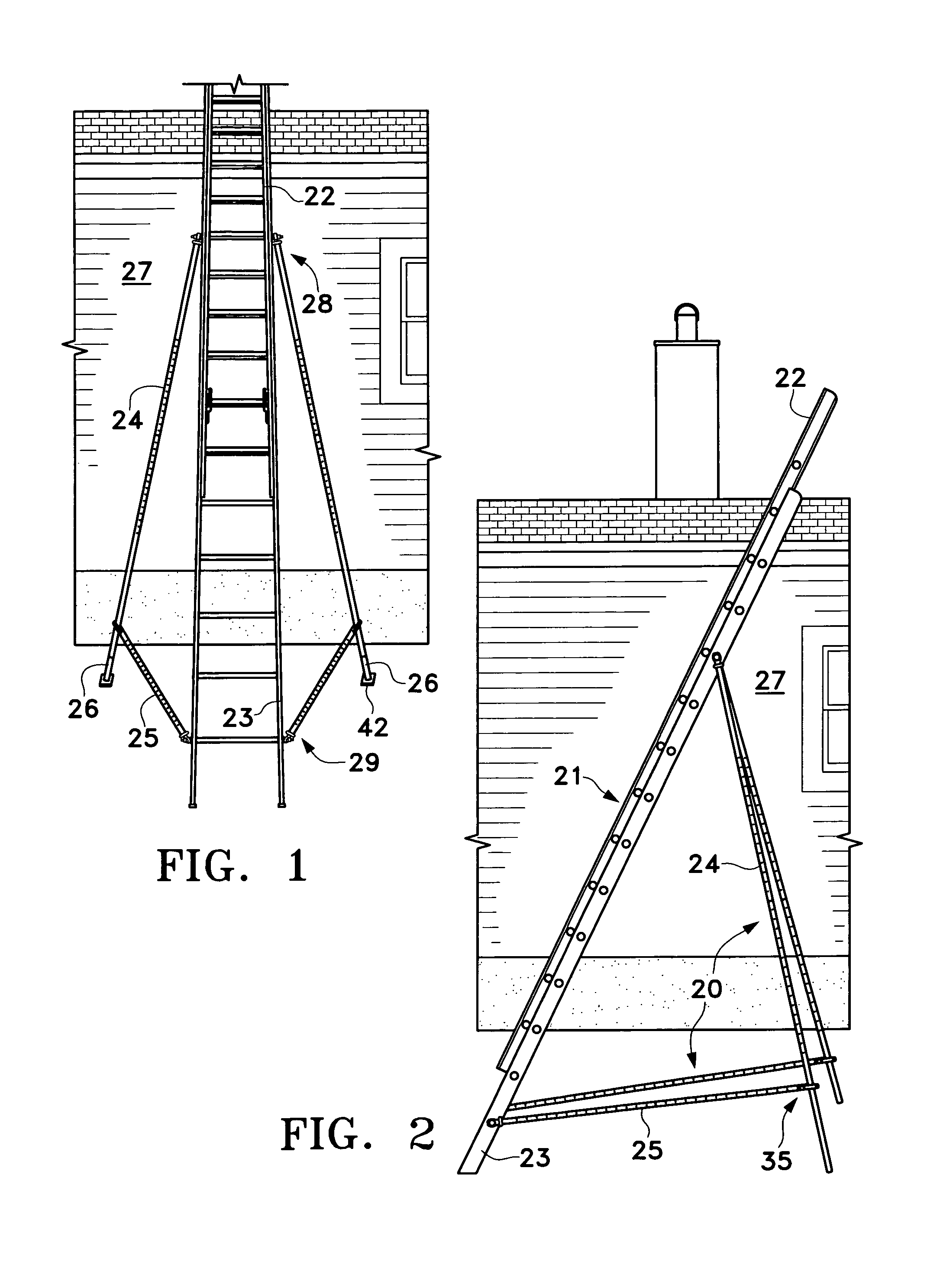 Angle configuring stabilizing assembly for extension ladders