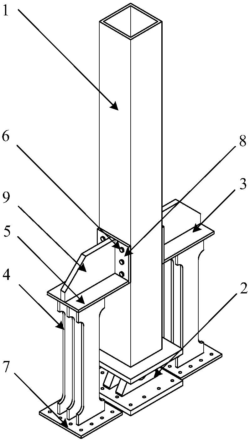 Post-earthquake function-recoverable one-way hinge column foot joint with additional anti-shear steel plate group