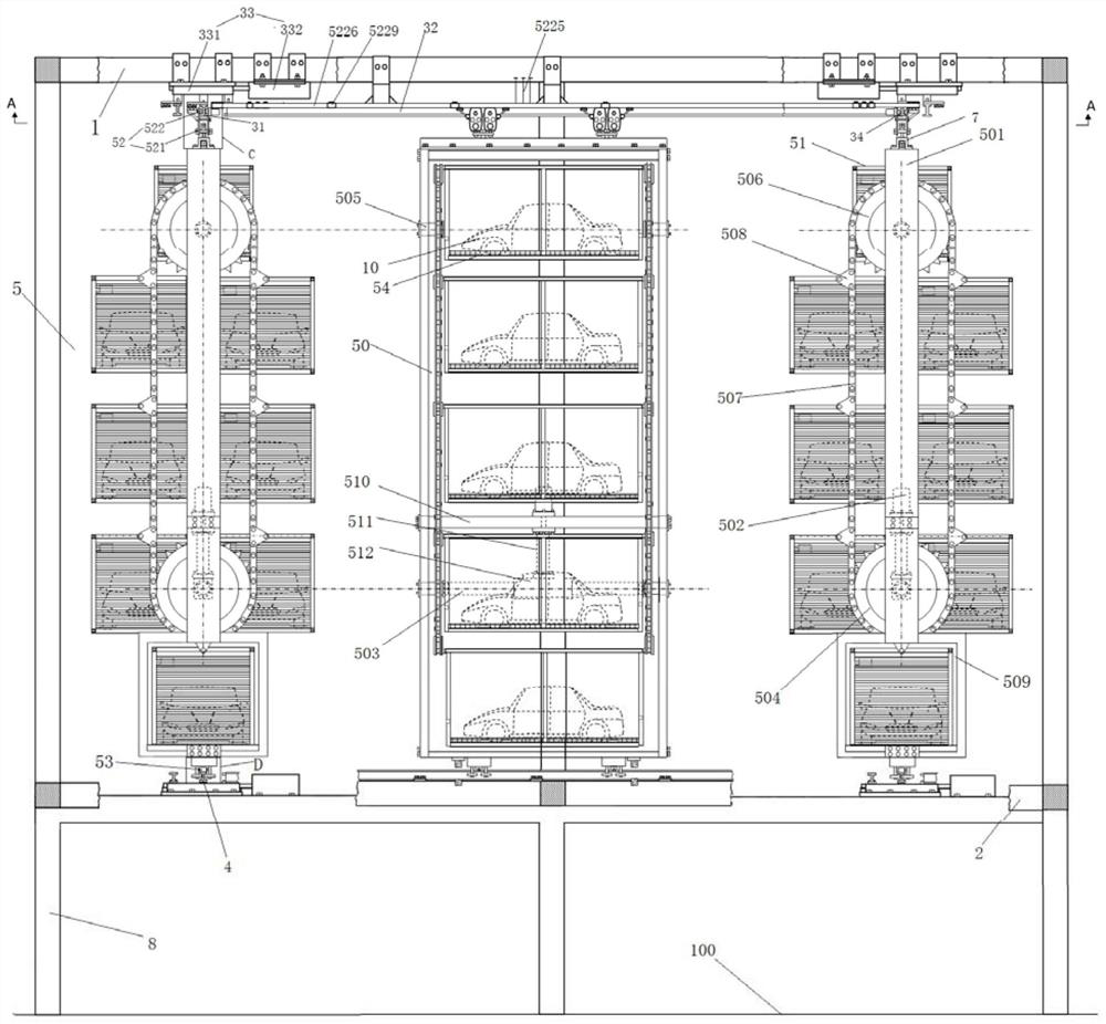 Suspension type vertical circulation parking lot with lifting mechanism and two-way traffic function