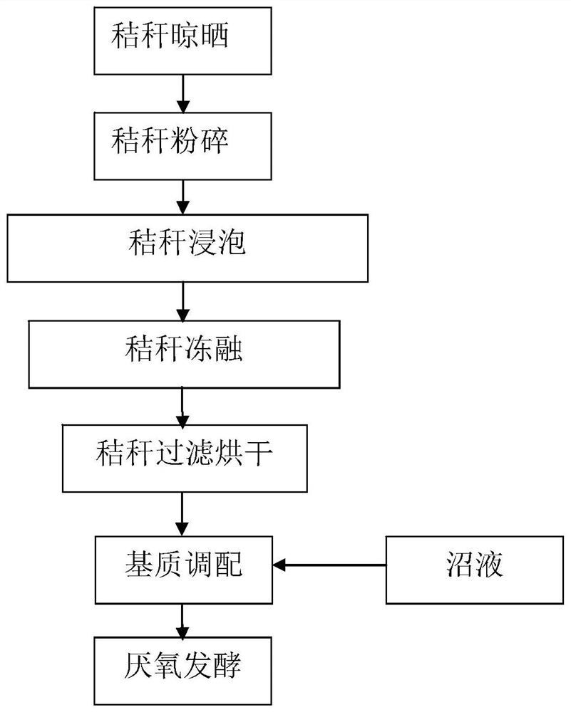 Method for improving biogas production performance of anaerobic fermentation of wheat straw through low-temperature freeze-thawing pretreatment