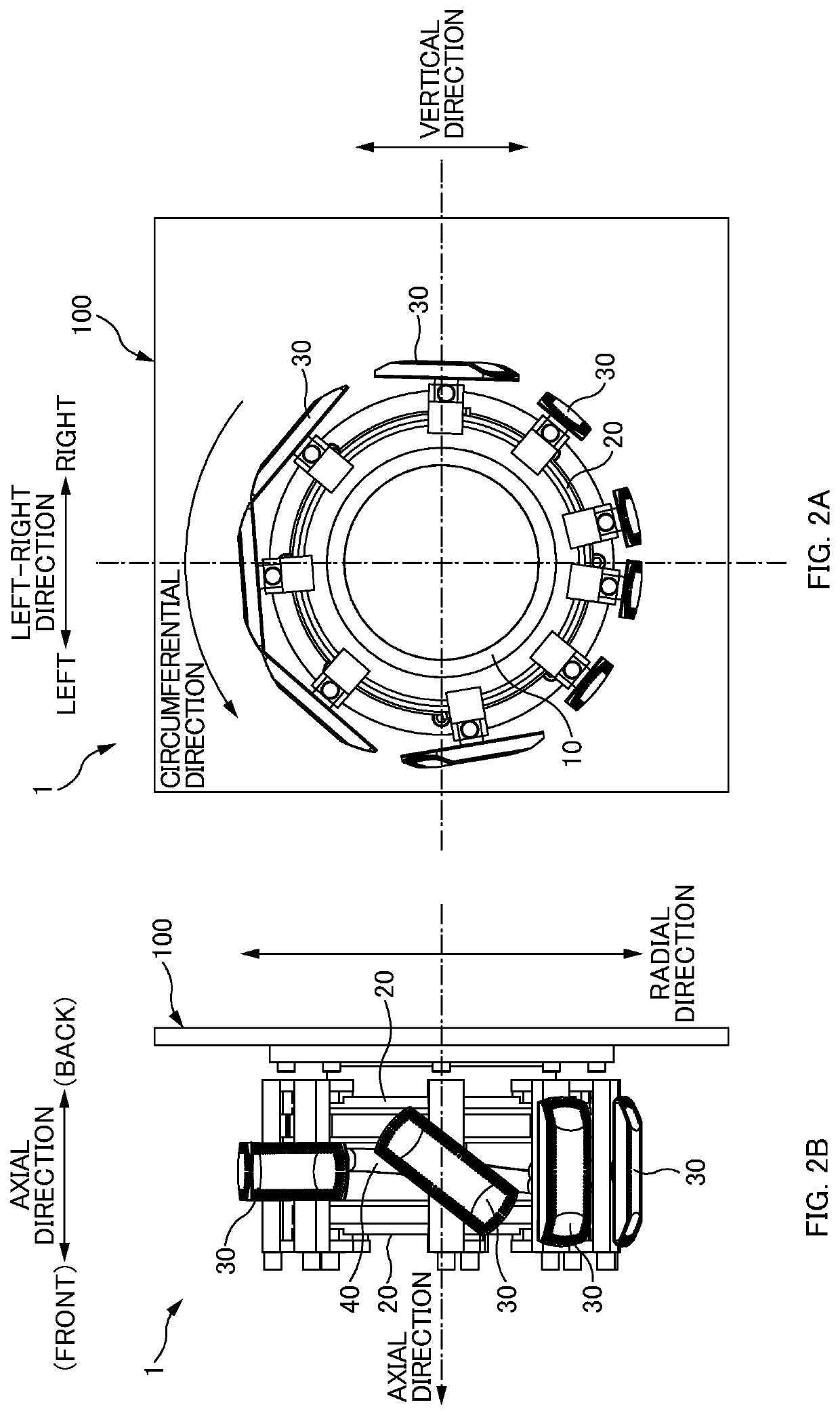 Linear-motor type transport device for transporting material for absorbent article and method for manufacturing absorbent article