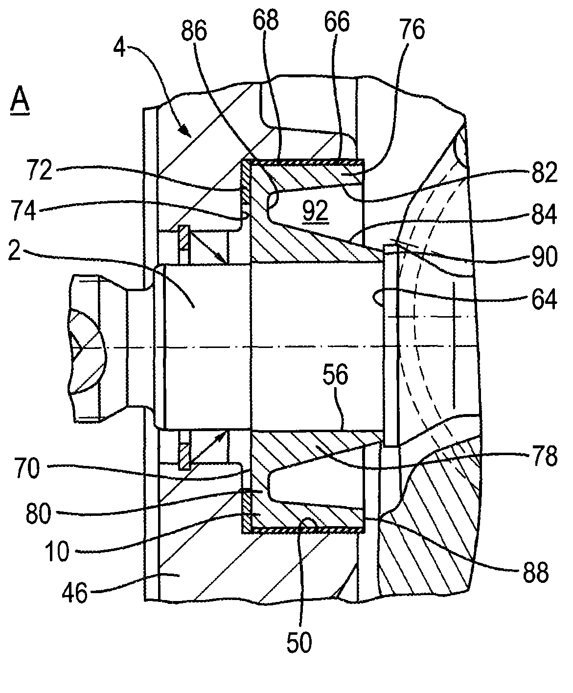 Bearing element for slide bearing utilized for supporting drive shaft of hydraulic machine i.e. axial piston pump, has supporting rod elastically deformable such that bending of drive shaft and/or misalignment in rod is compensated