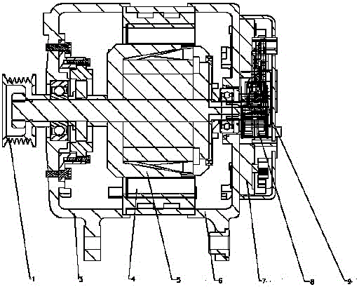 Vehicle belt-driven six-phase integrated starter and generator