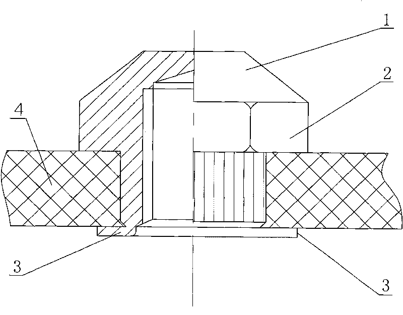 Embedded nut for connecting overlapping elements