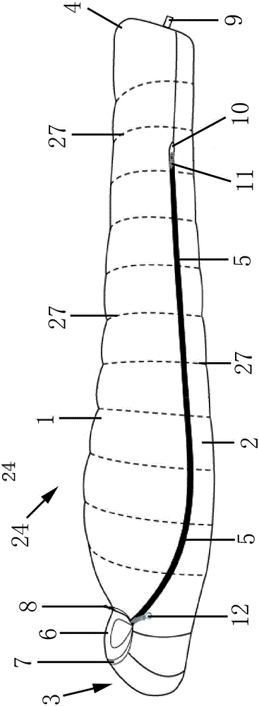 Down feather and wool mixing expanding sleeping bag, manufacturing method and using method
