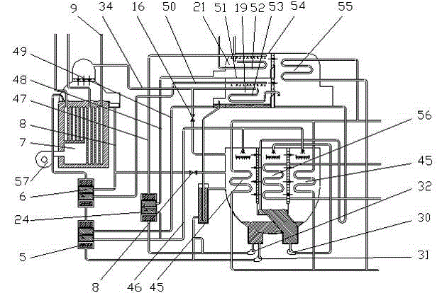 Two-stage single-effect and double-effect lithium bromide absorption refrigerating unit with smoke and hot water afterburning