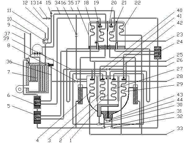 Two-stage single-effect and double-effect lithium bromide absorption refrigerating unit with smoke and hot water afterburning