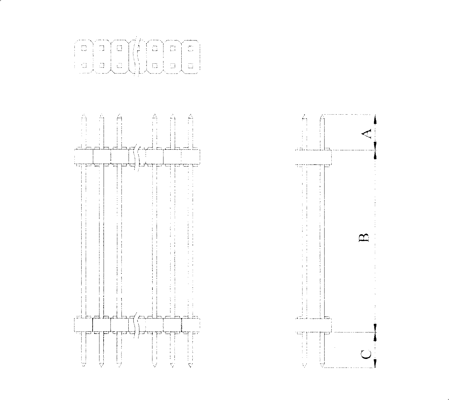 Positioning assembling device for contact pin tinning process and contact pin tinning method