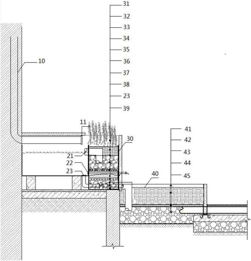 Combined rainwater collection and flower bed cleaning device for multistory building