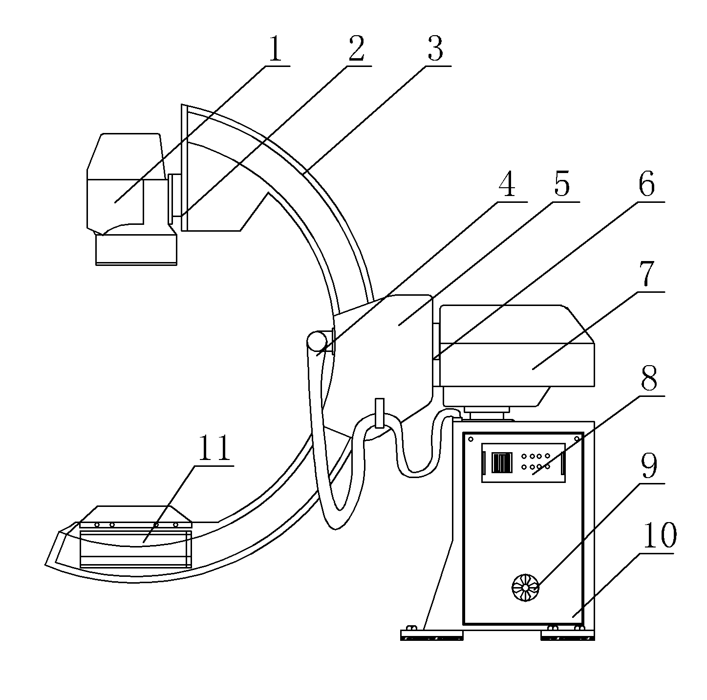 Vehicle-mounted medium-sized C-arm angiography integrated machine