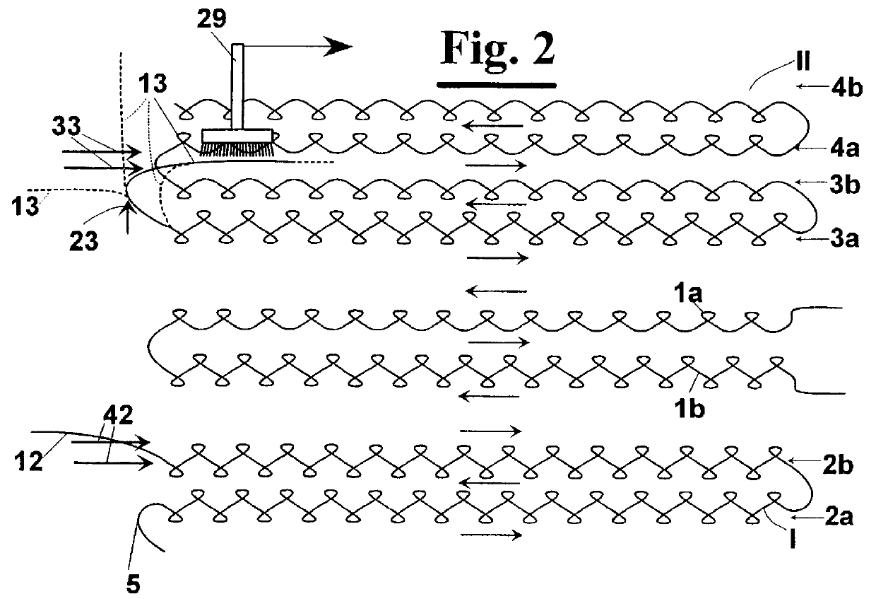 Method and equipment for restraining while knitting the end portions of cut thread protruding from collars for knit-wear articles and the like