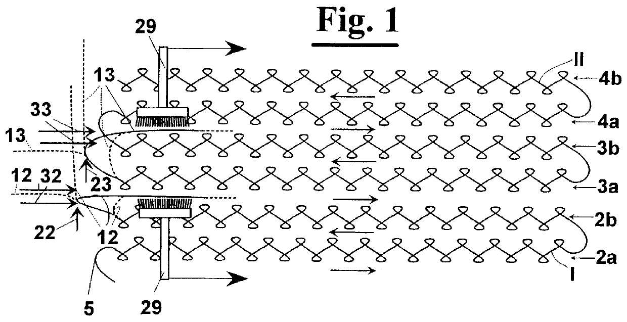 Method and equipment for restraining while knitting the end portions of cut thread protruding from collars for knit-wear articles and the like