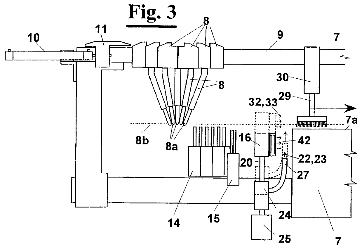 Method and equipment for restraining while knitting the end portions of cut thread protruding from collars for knit-wear articles and the like