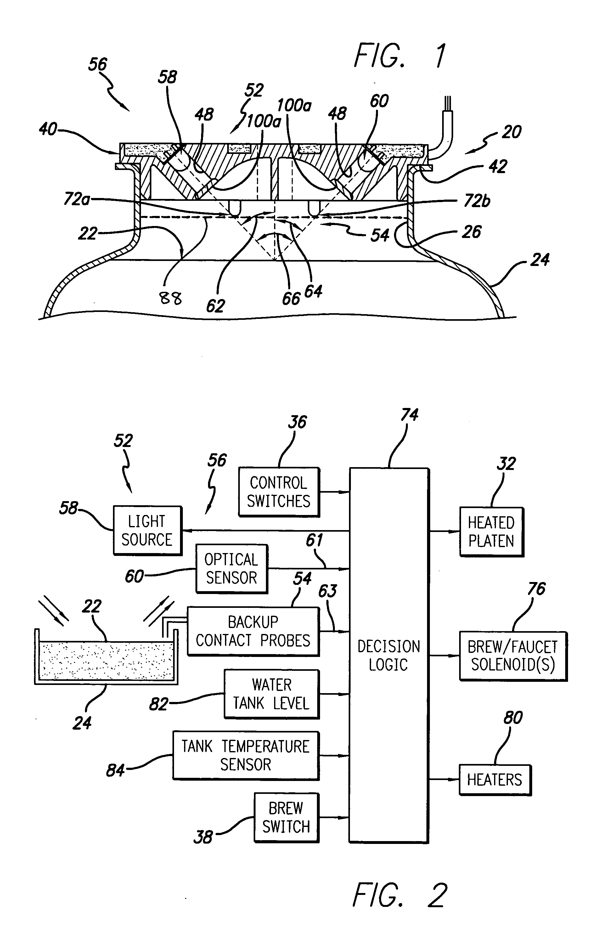 Electro-optic liquid level sensing system for aircraft beverage brewing