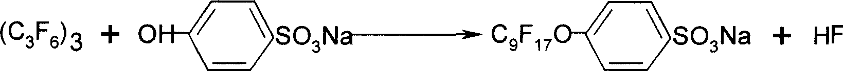 Method of synthesizing sodium p-perfluorous nonenoxybenzenesulfonate
