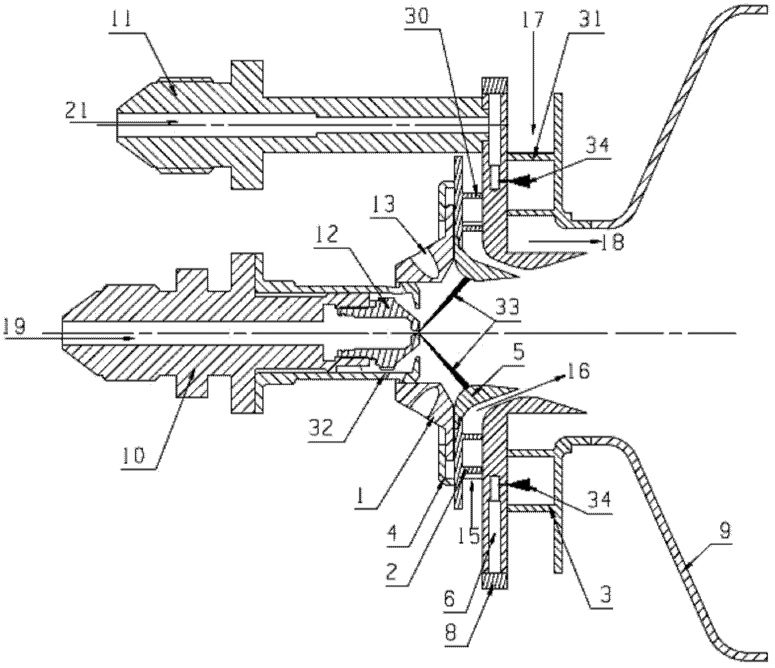 Low-pollution combustion chamber adopting fuel-grading and three-stage cyclone air inlet