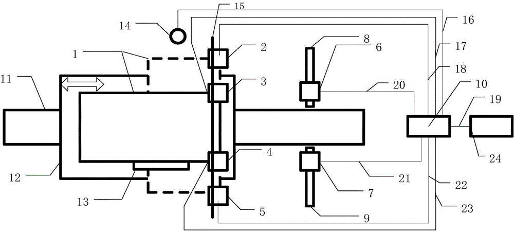 Large size laser neodymium glass cladding size and angle non-contact detection device and method