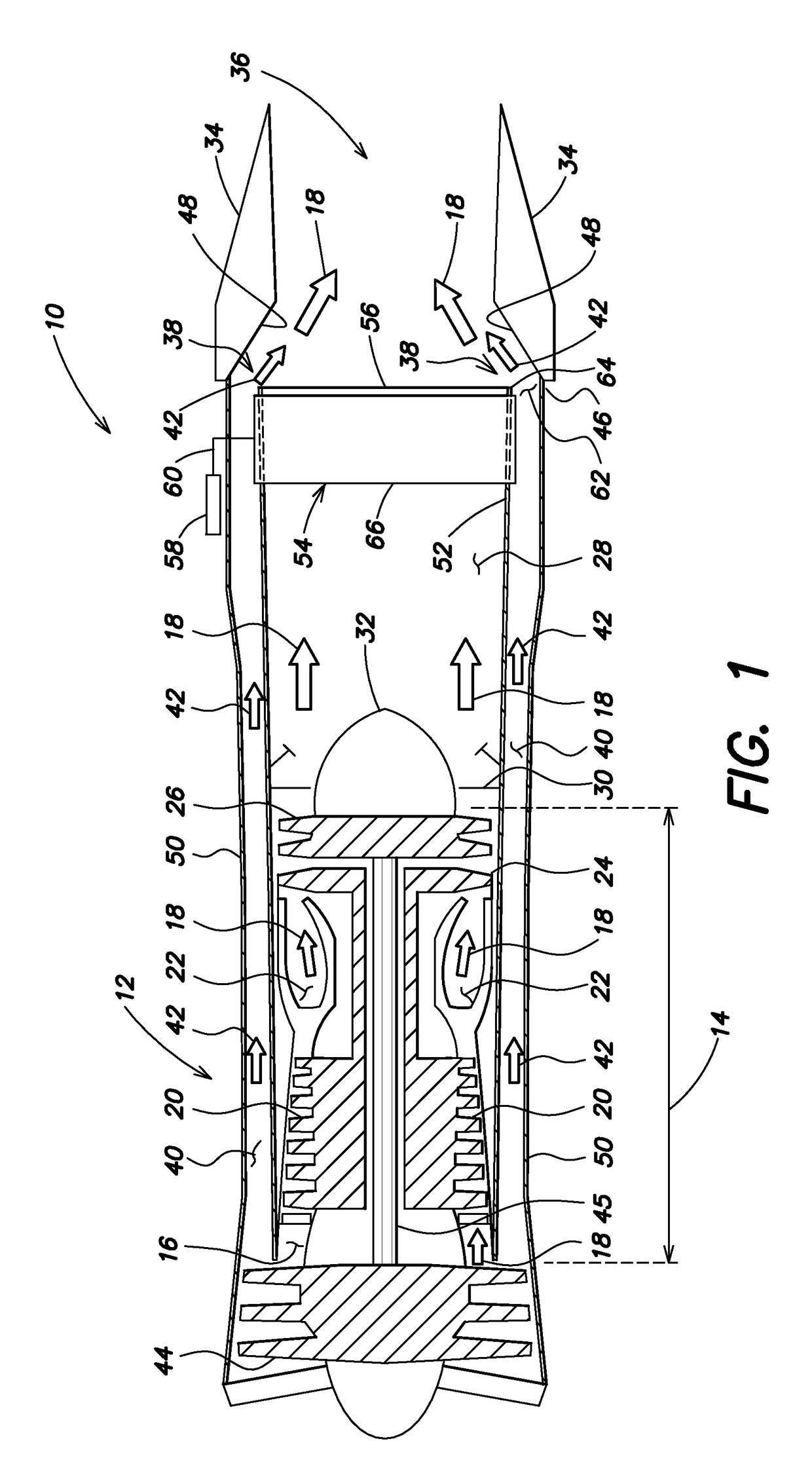 Gas turbine engine system for modulating flow of fan by-pass air and core engine air