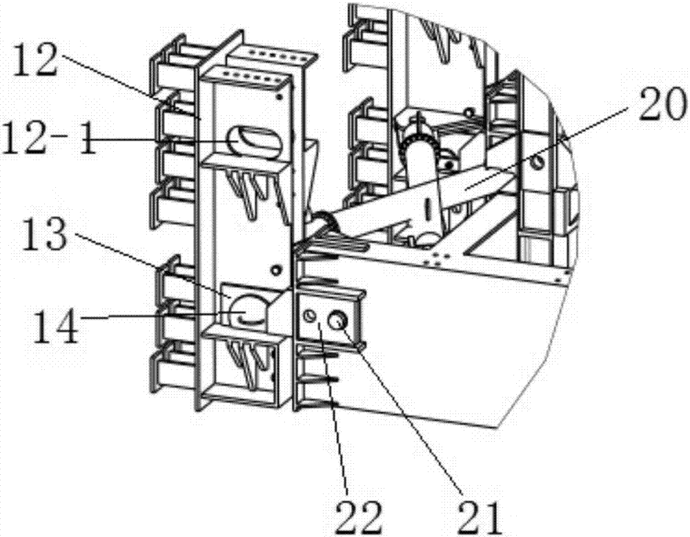 Integrated inner climbing type tower crane supporting device without upstanding beam and implementing method