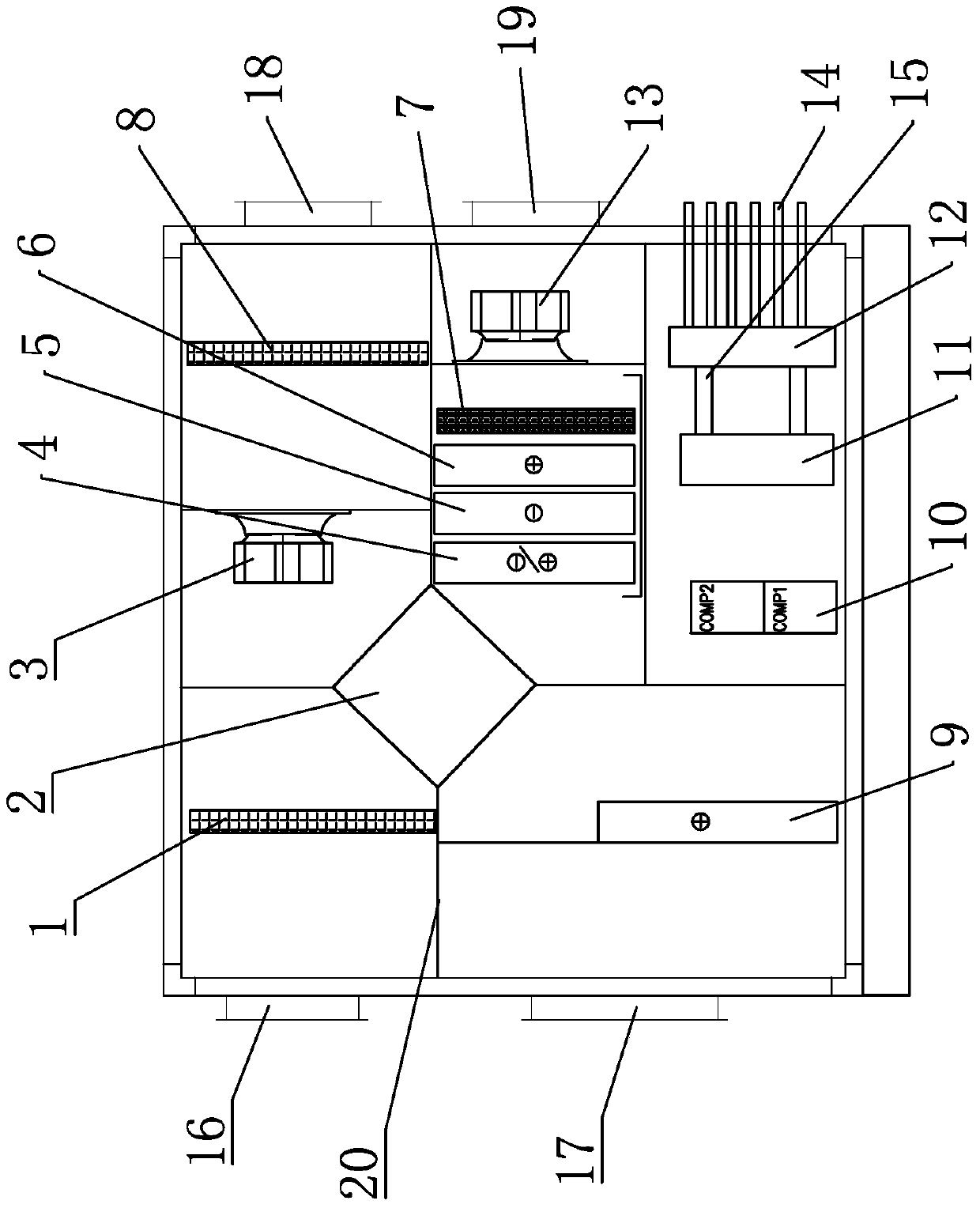 Fresh air treatment device with secondary heat recovery