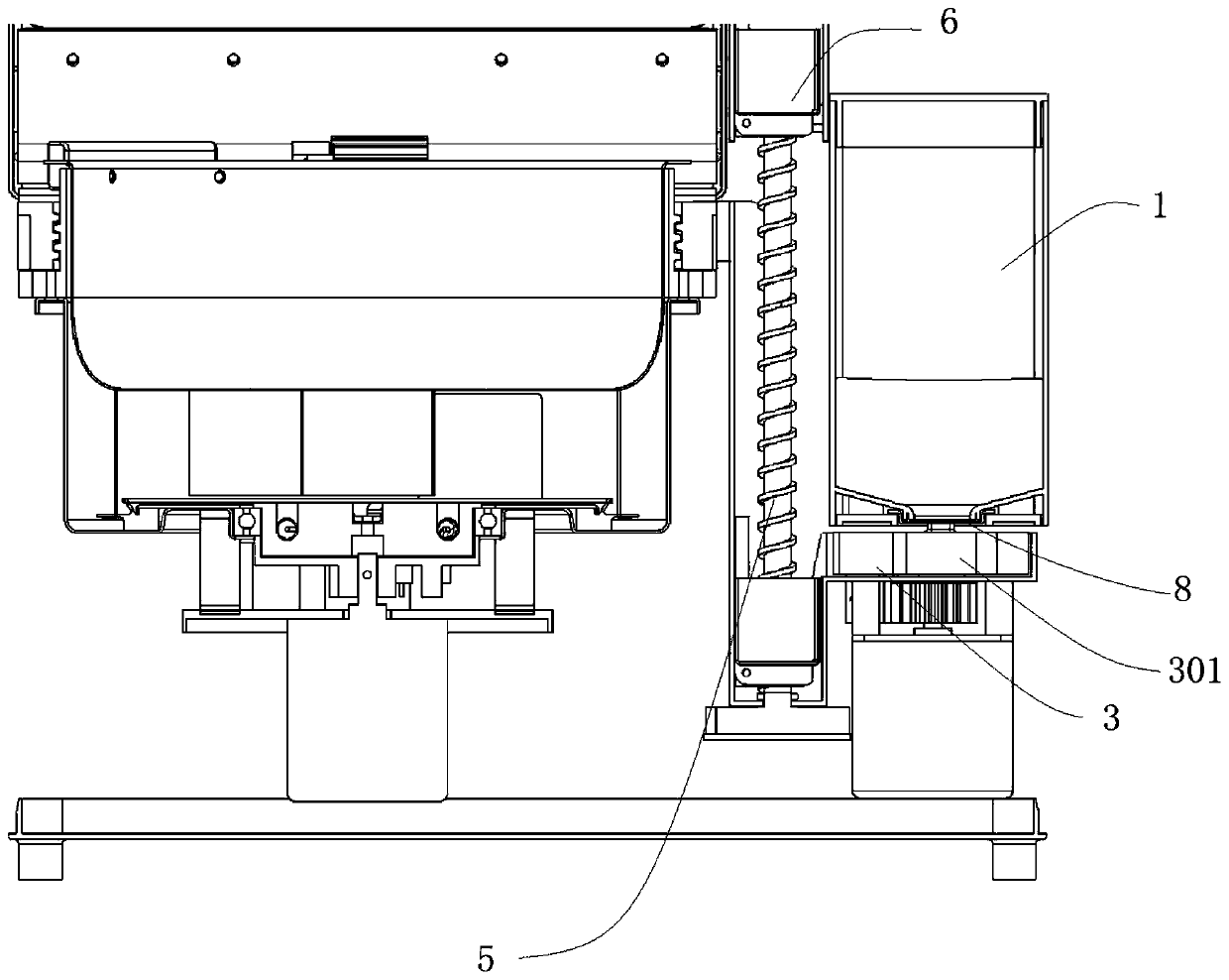 Rice adding, measuring and conveying mechanism for rice preparation device