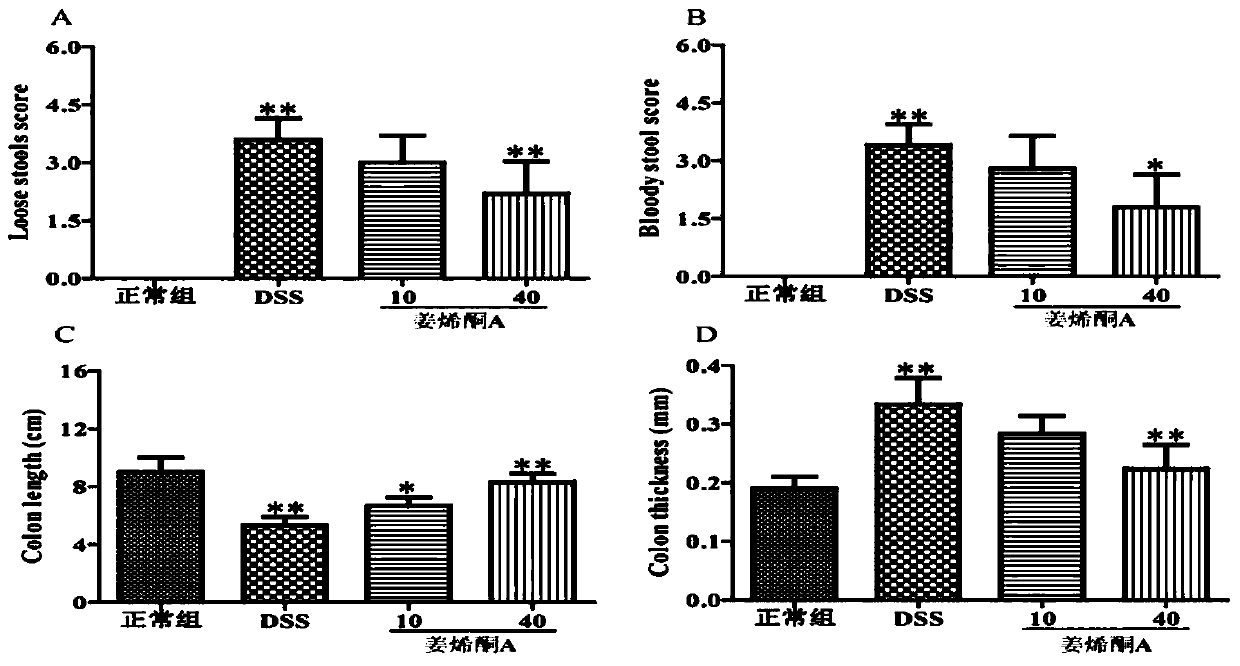 Application of shogfeelerica online A in preparation of drug for preventing and treating colitis