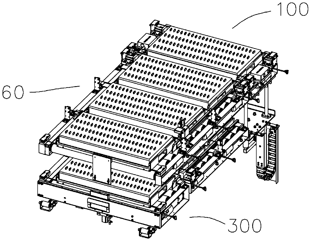 Automatic feeding and discharging roller line for lithium battery tray