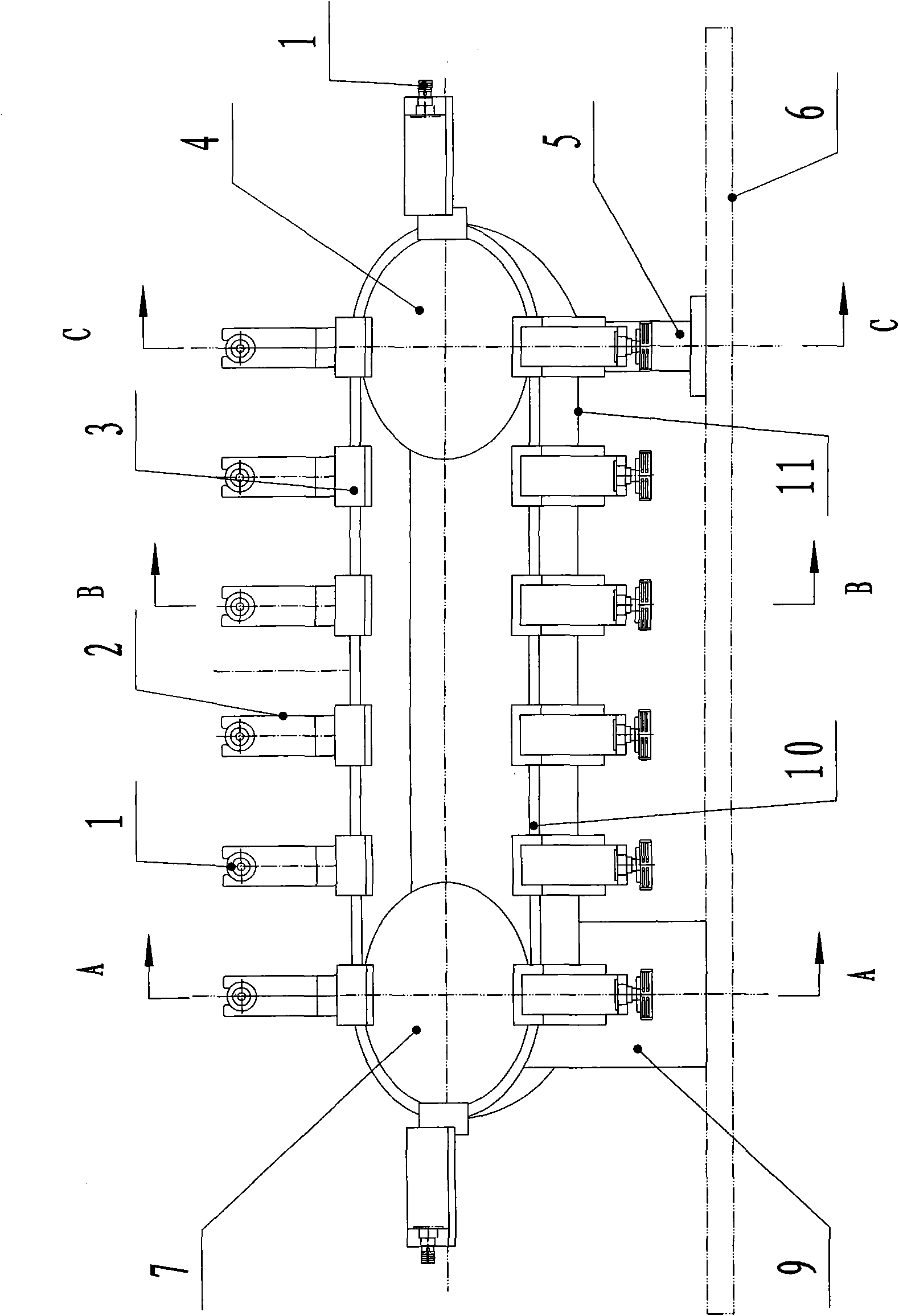 Transmitting device for big soft infusion bag production line