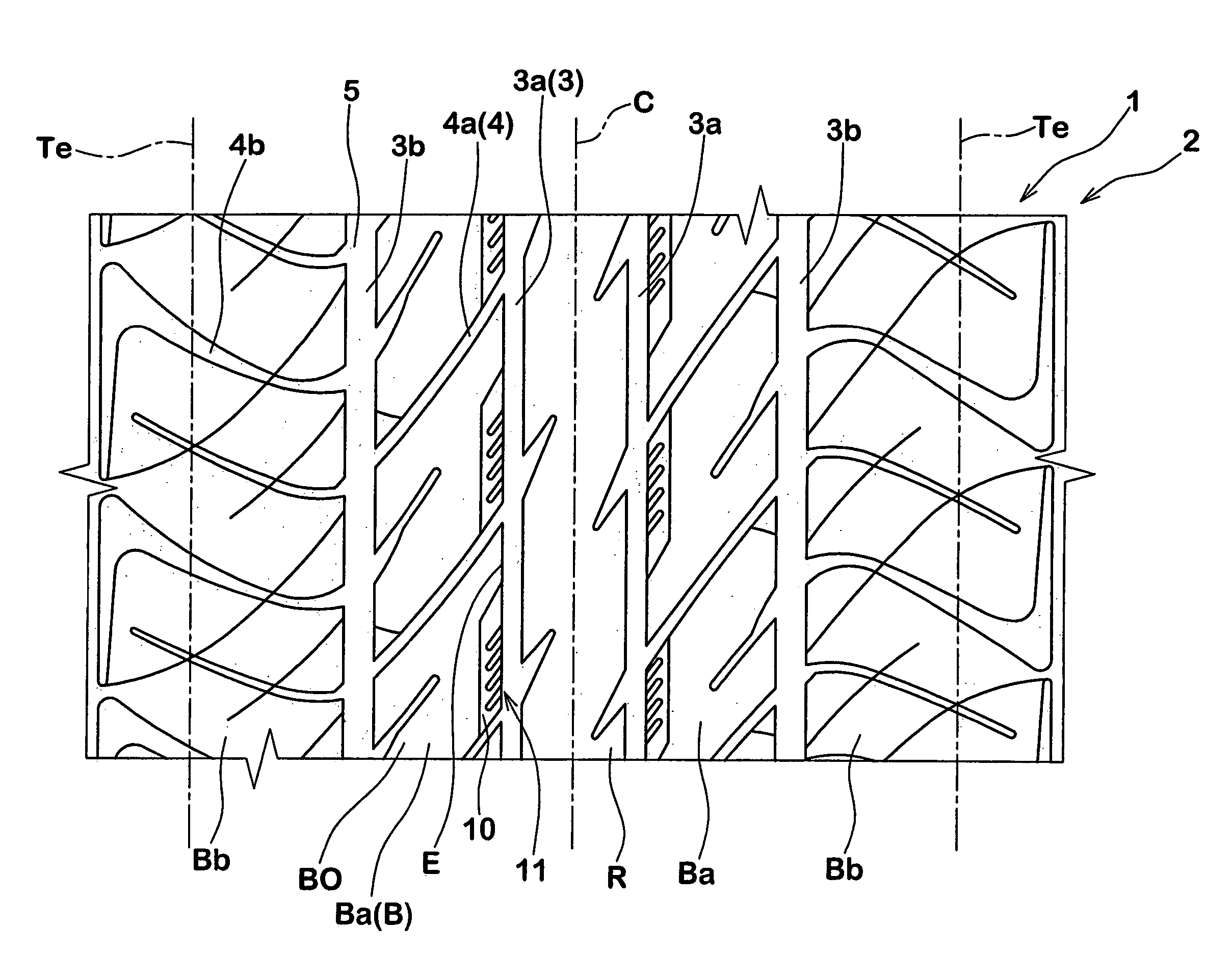 Pneumatic tire with tread having blocks