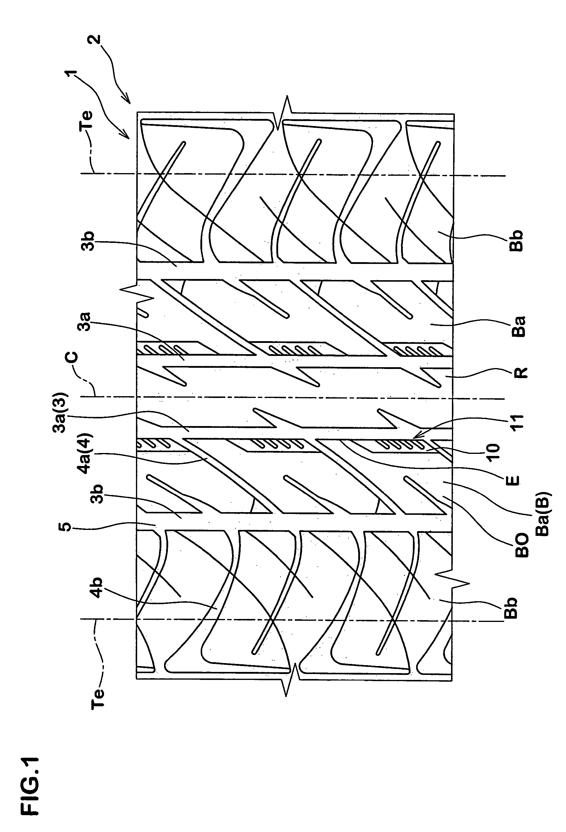 Pneumatic tire with tread having blocks