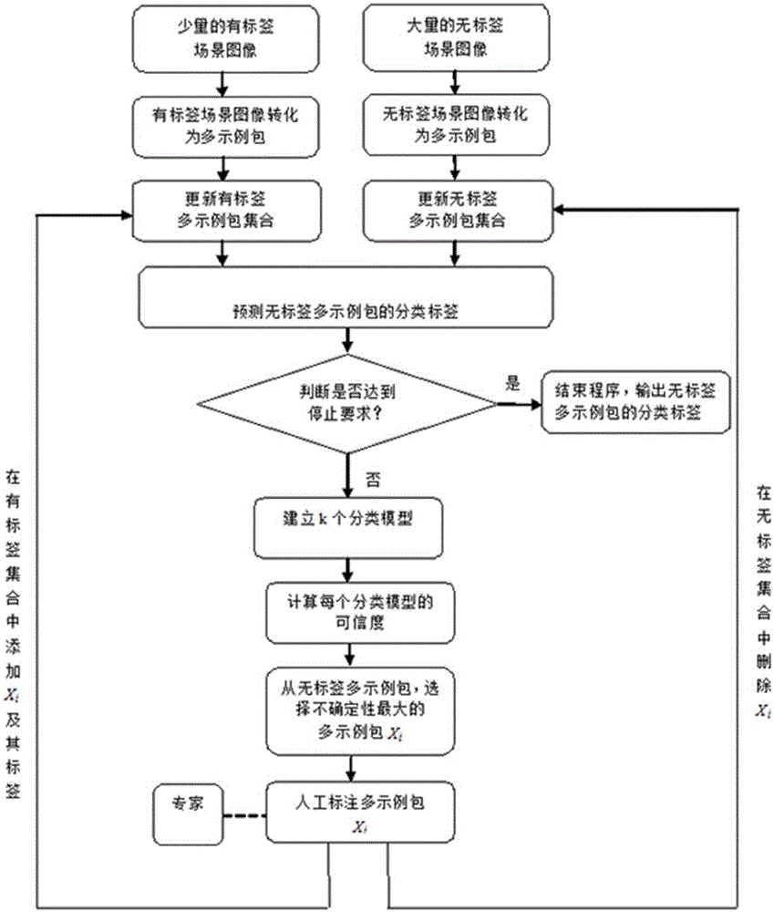 Scenario image annotation method based on active learning and multi-label multi-instance learning