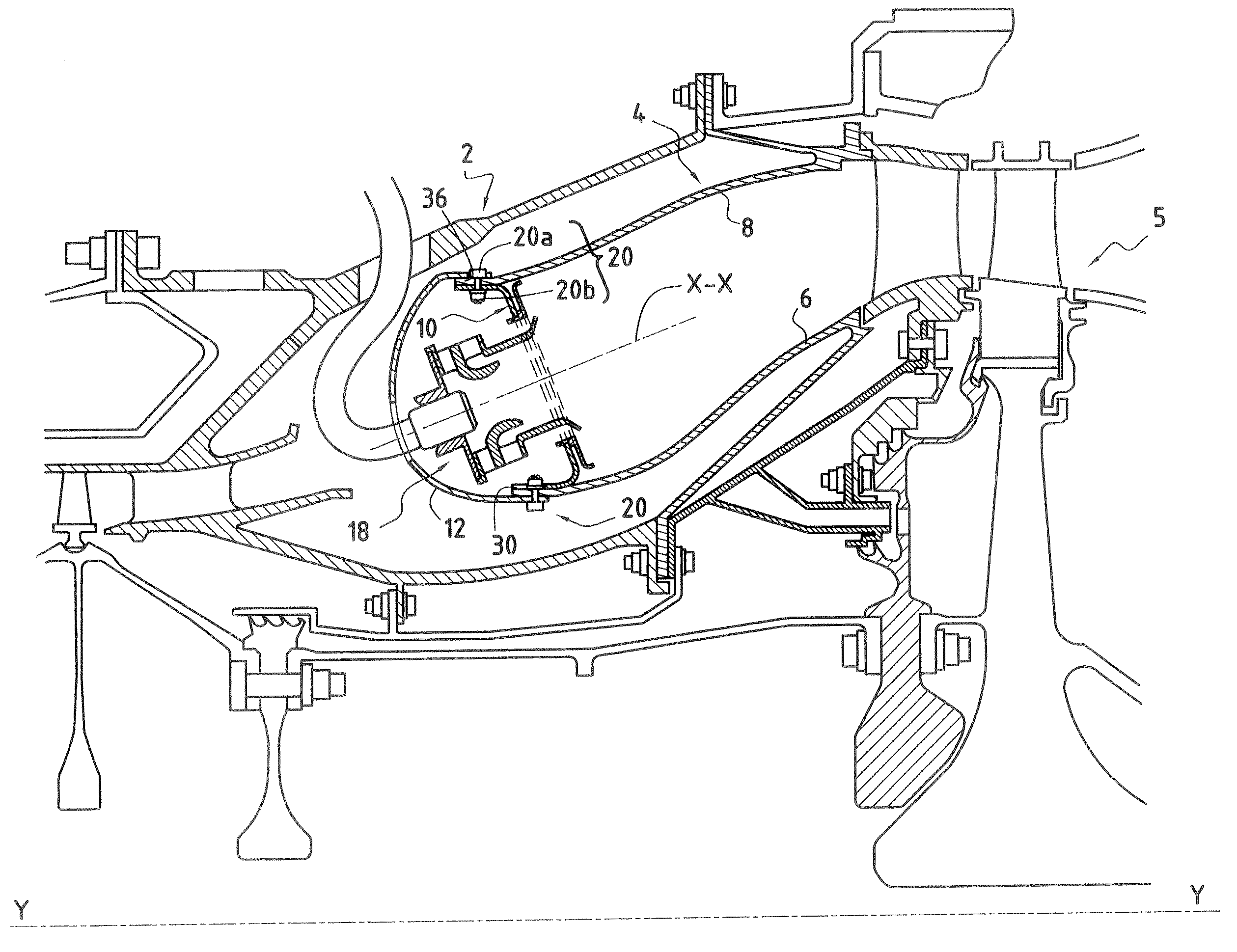 Turbine engine annular combustion chamber with alternate fixings