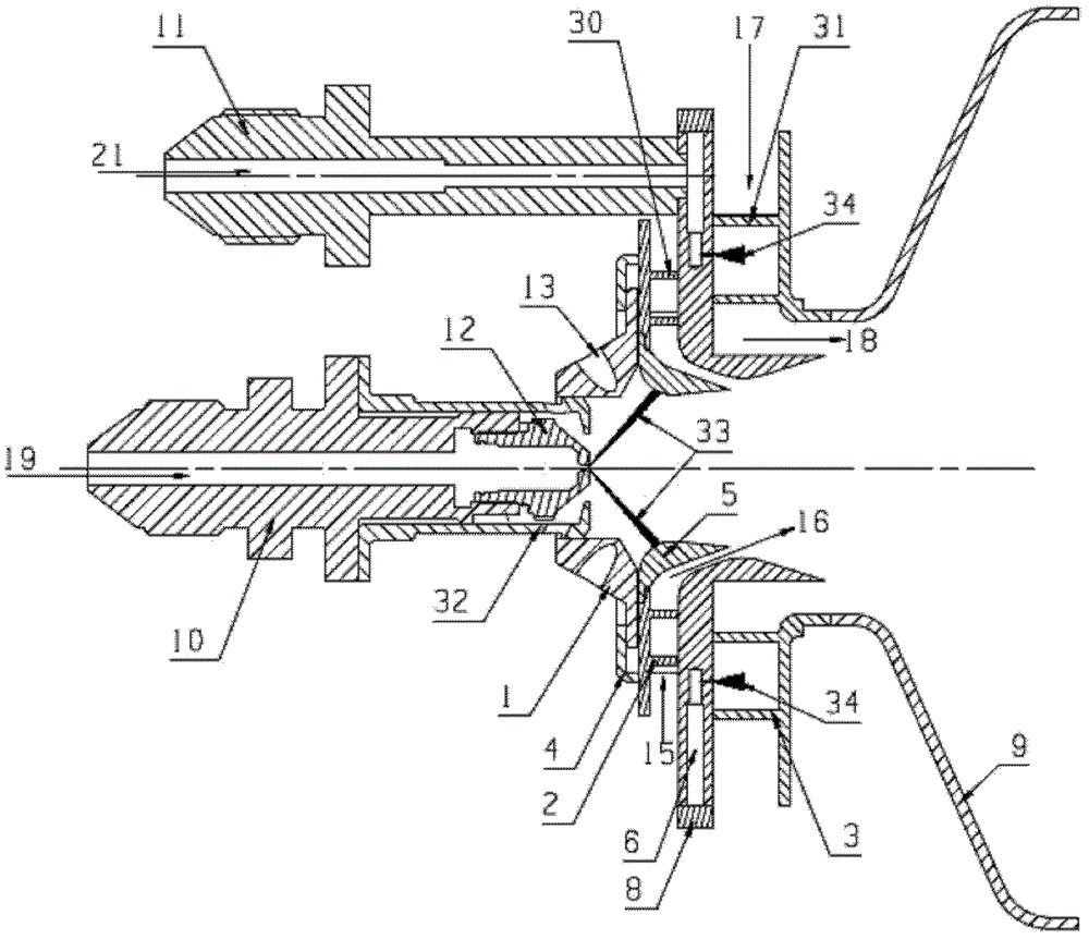 Low-pollution combustion chamber adopting fuel-grading and three-stage cyclone air inlet