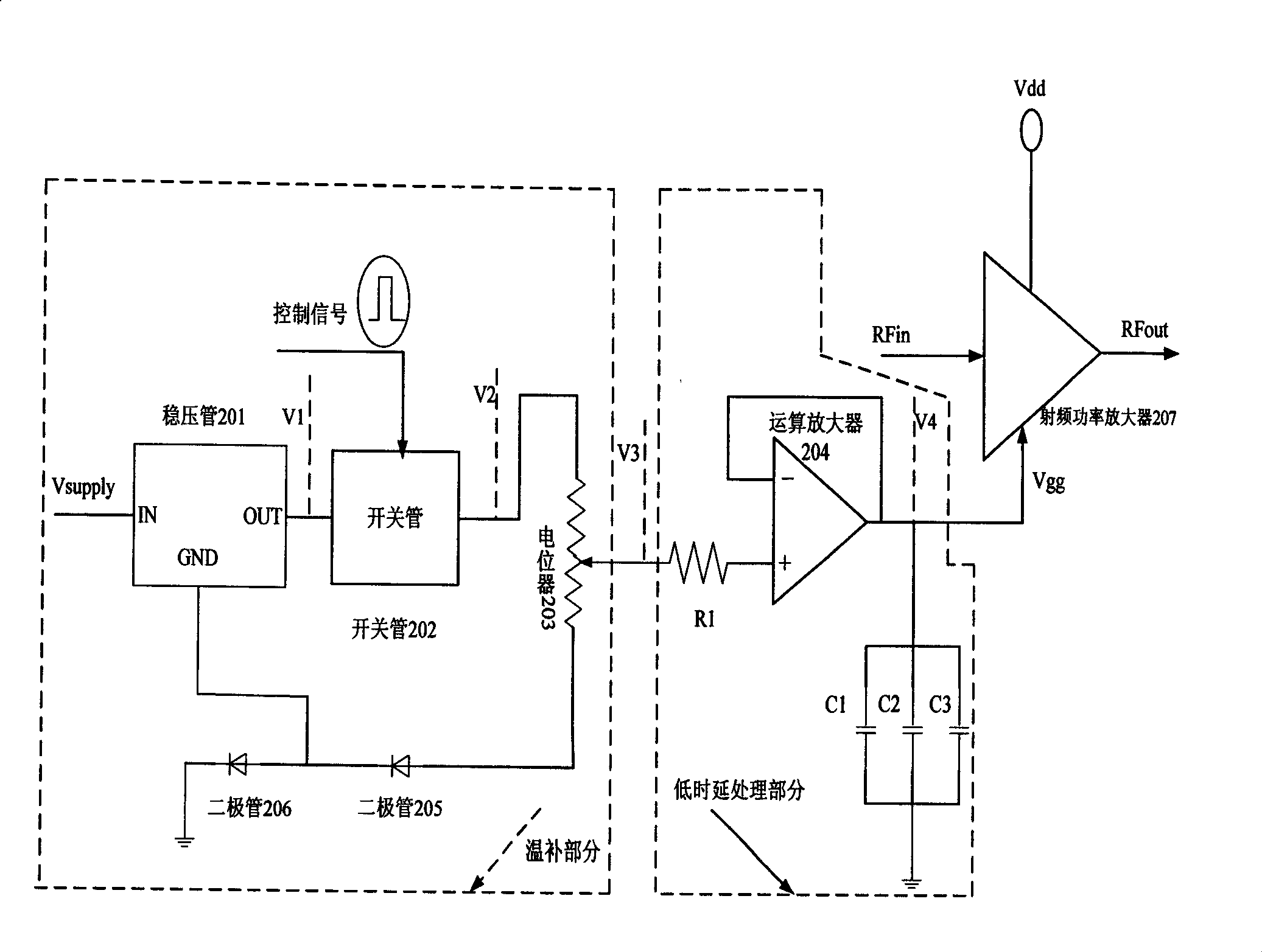 Low delay temperature compensation bias circuit for TDD mode