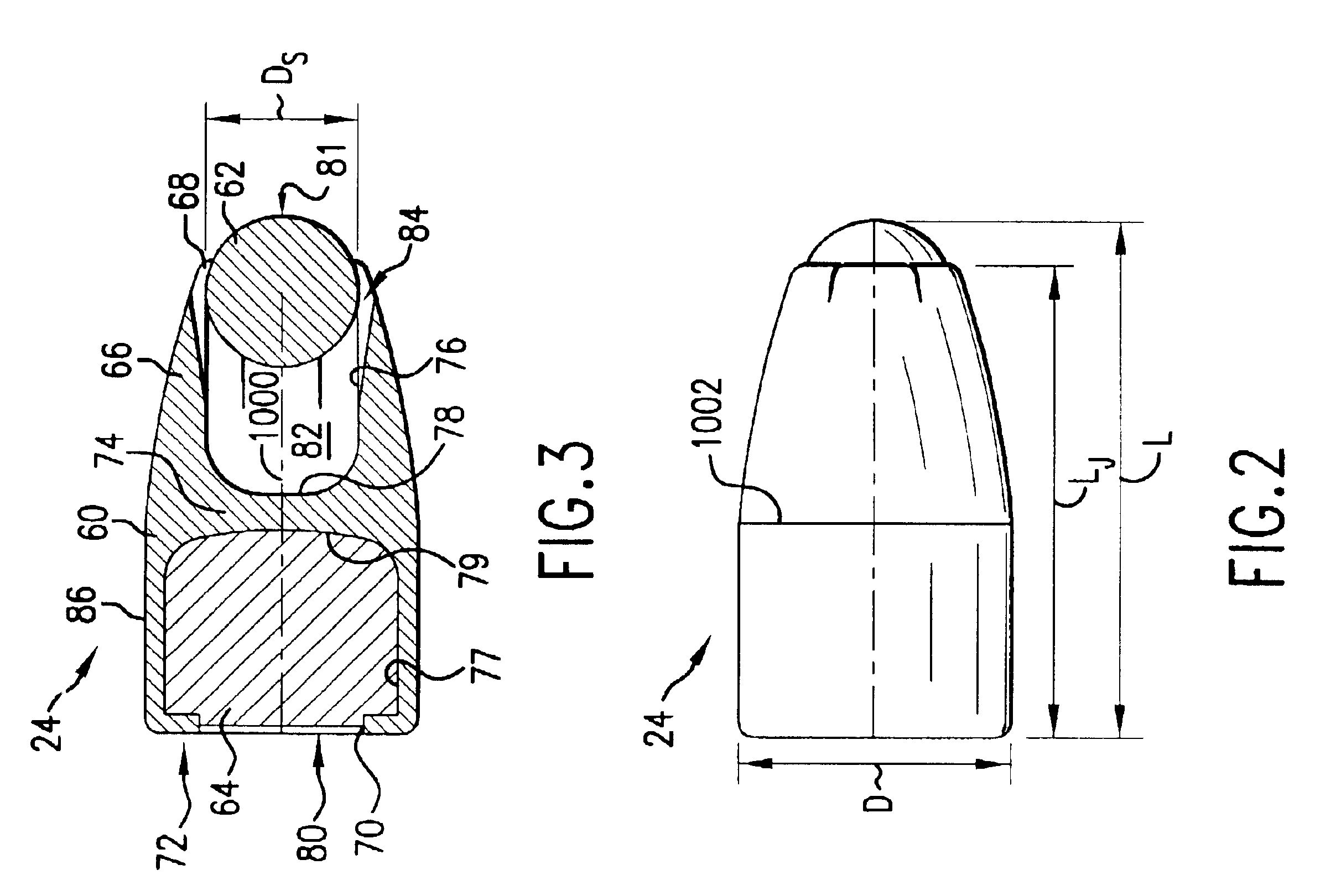 Bullet with spherical nose portion