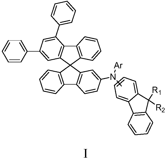 Fluorene-containing triarylamine compound as well as application and light-emitting device thereof