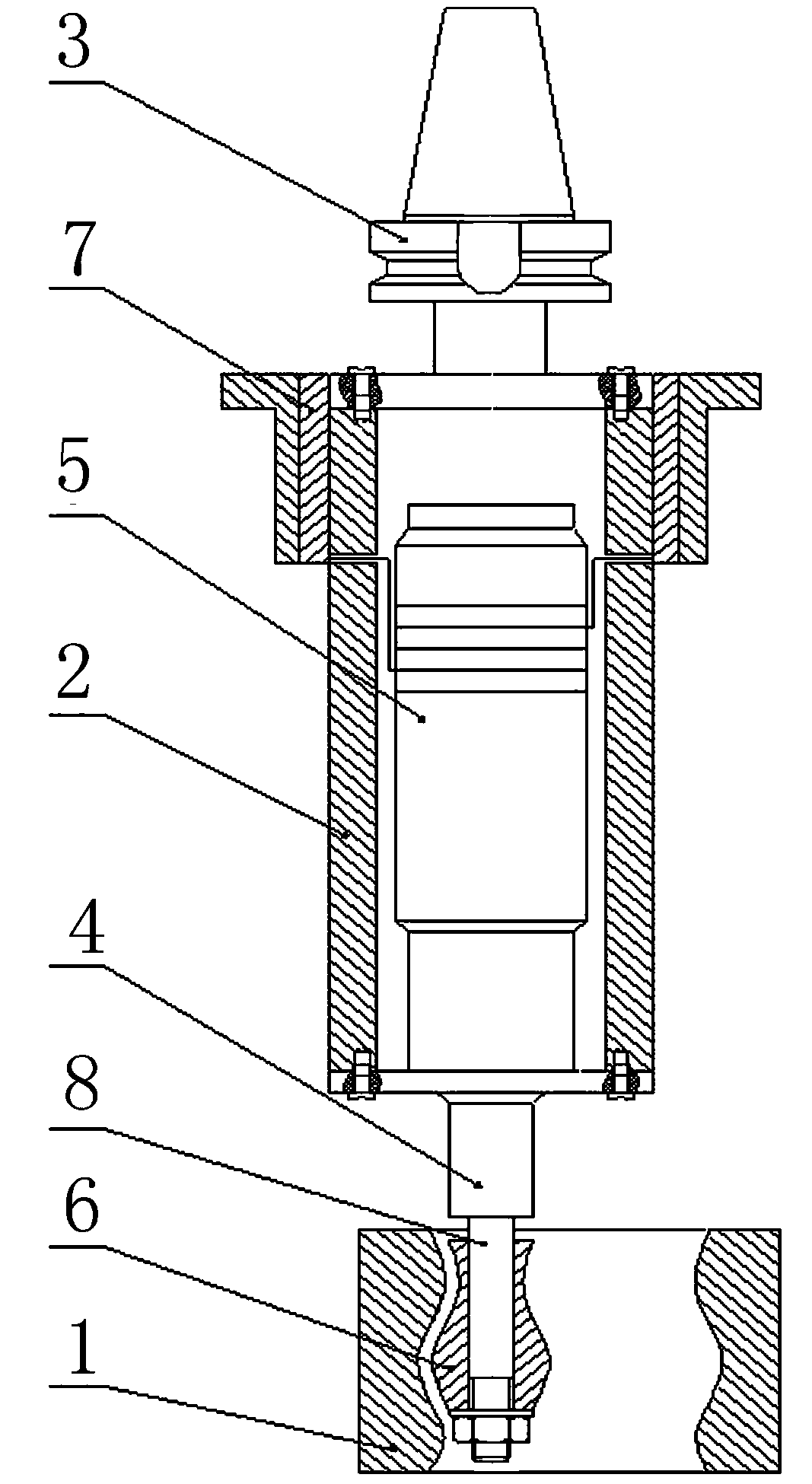 Molded surface constraint ultrasonic vibration auxiliary rotating abrasive flow finishing machining device