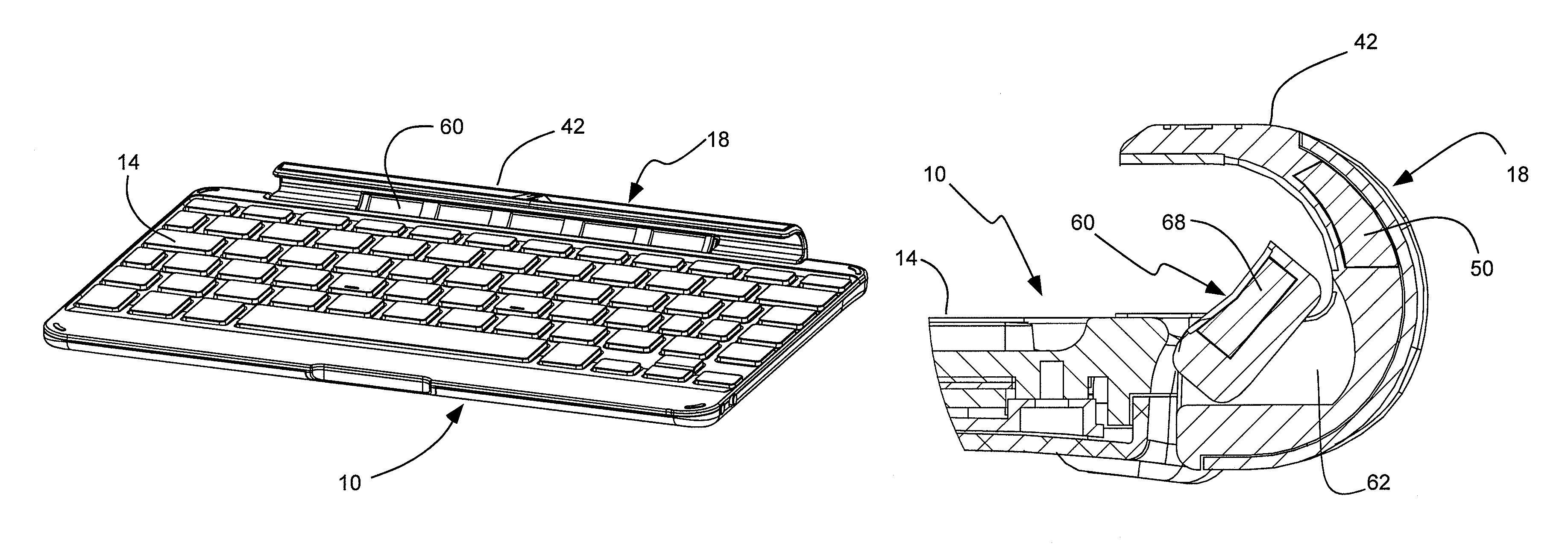Combined cover, keyboard and stand for tablet computer with reversable connection for keyboard and reading configuration