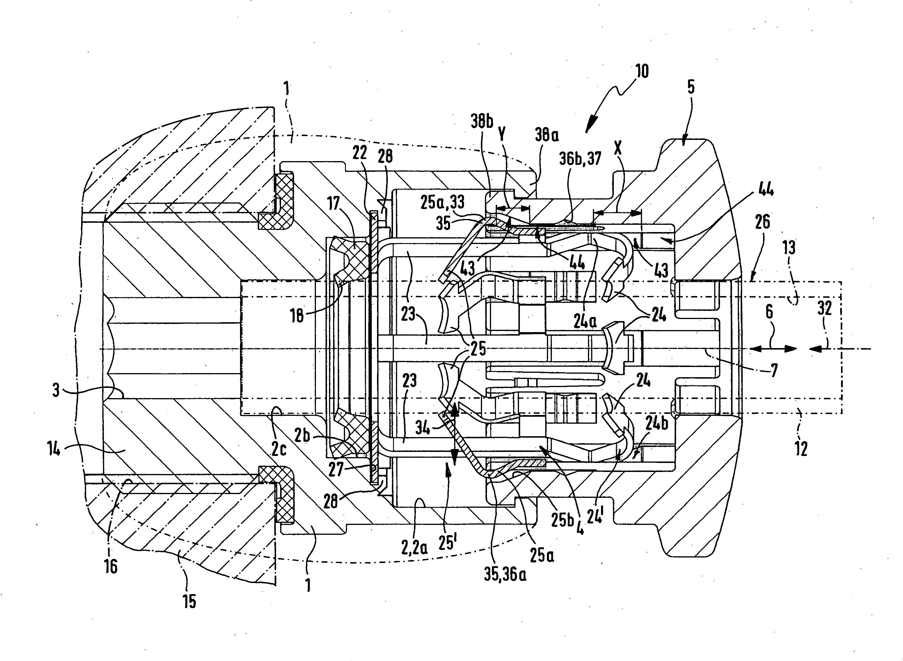 Coupling device for a fluid line