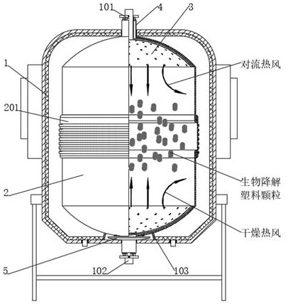 Convective dryer for biodegradable plastic granules