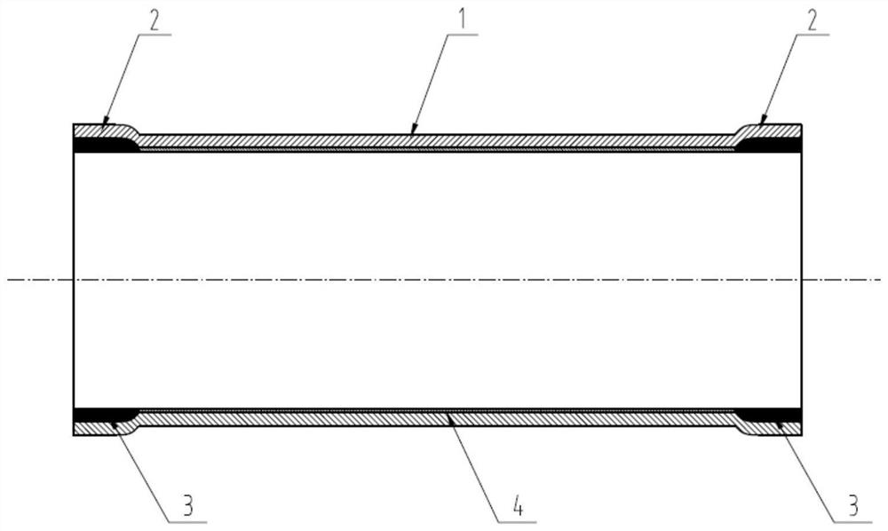 Mechanical bimetal composite pipe with thickened pipe end lining layer and preparation method thereof