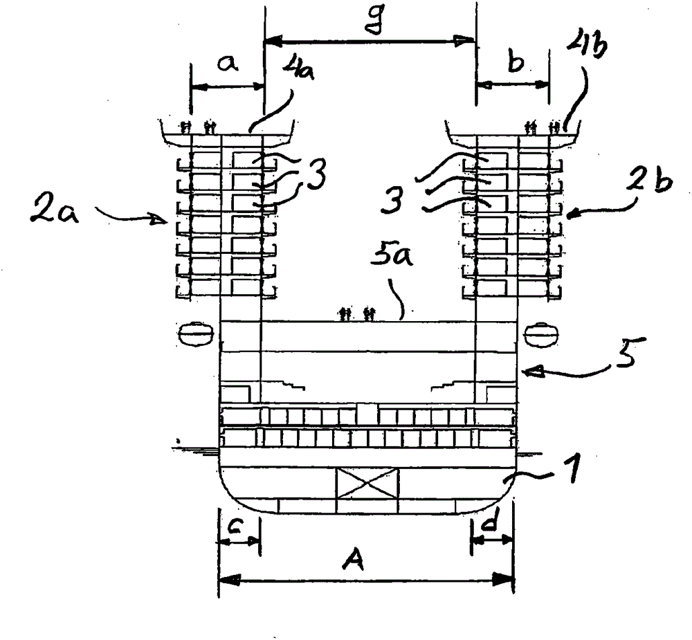 A floating structure, ship, especially a monohull cruise ship or similar structure