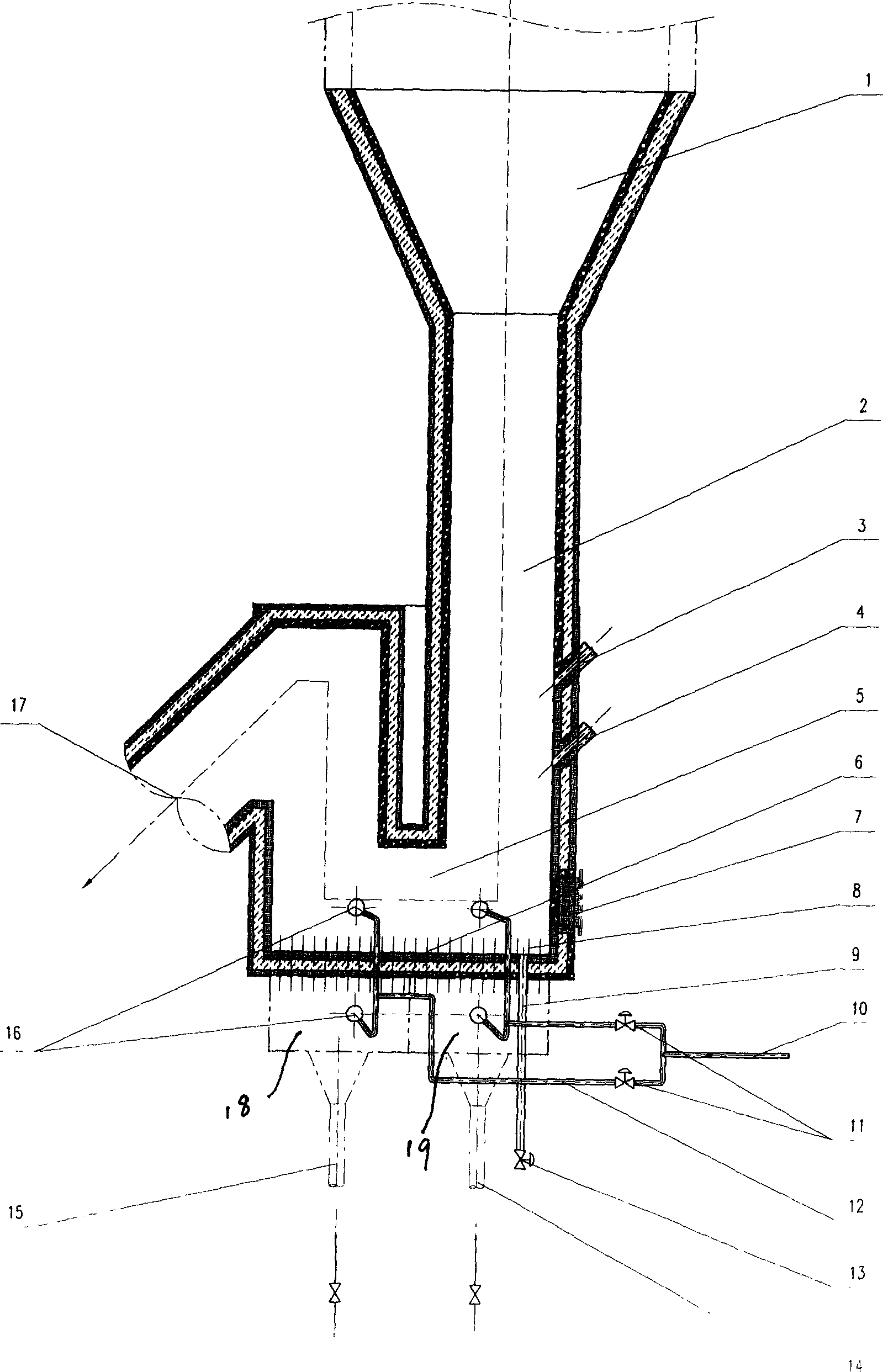 High pressure air clearing method for treating fault of feedback appts. of circulation fluidized bed boiler