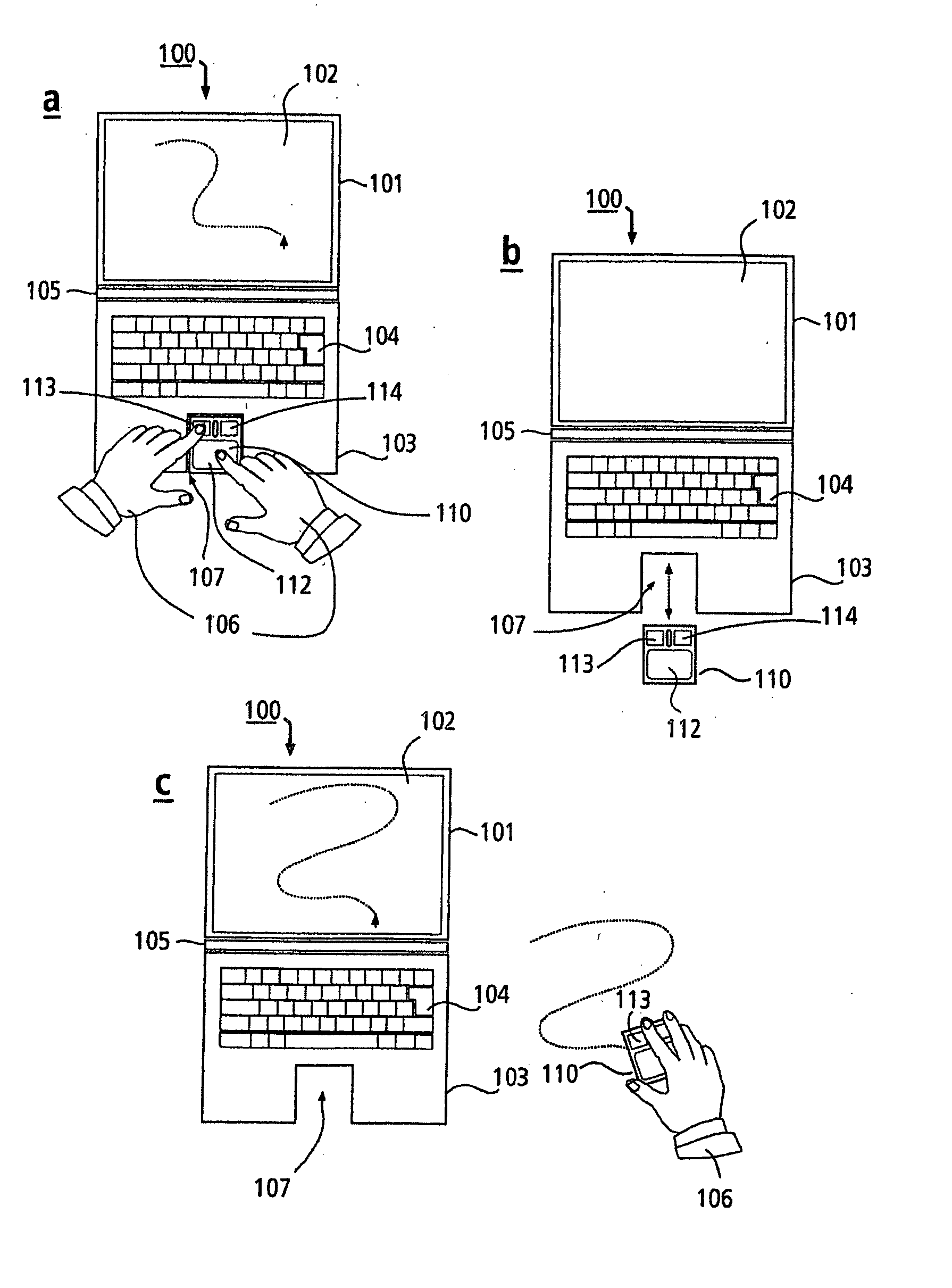 Input device for portable digital computers and portable digital computer with a multi-functional mouse