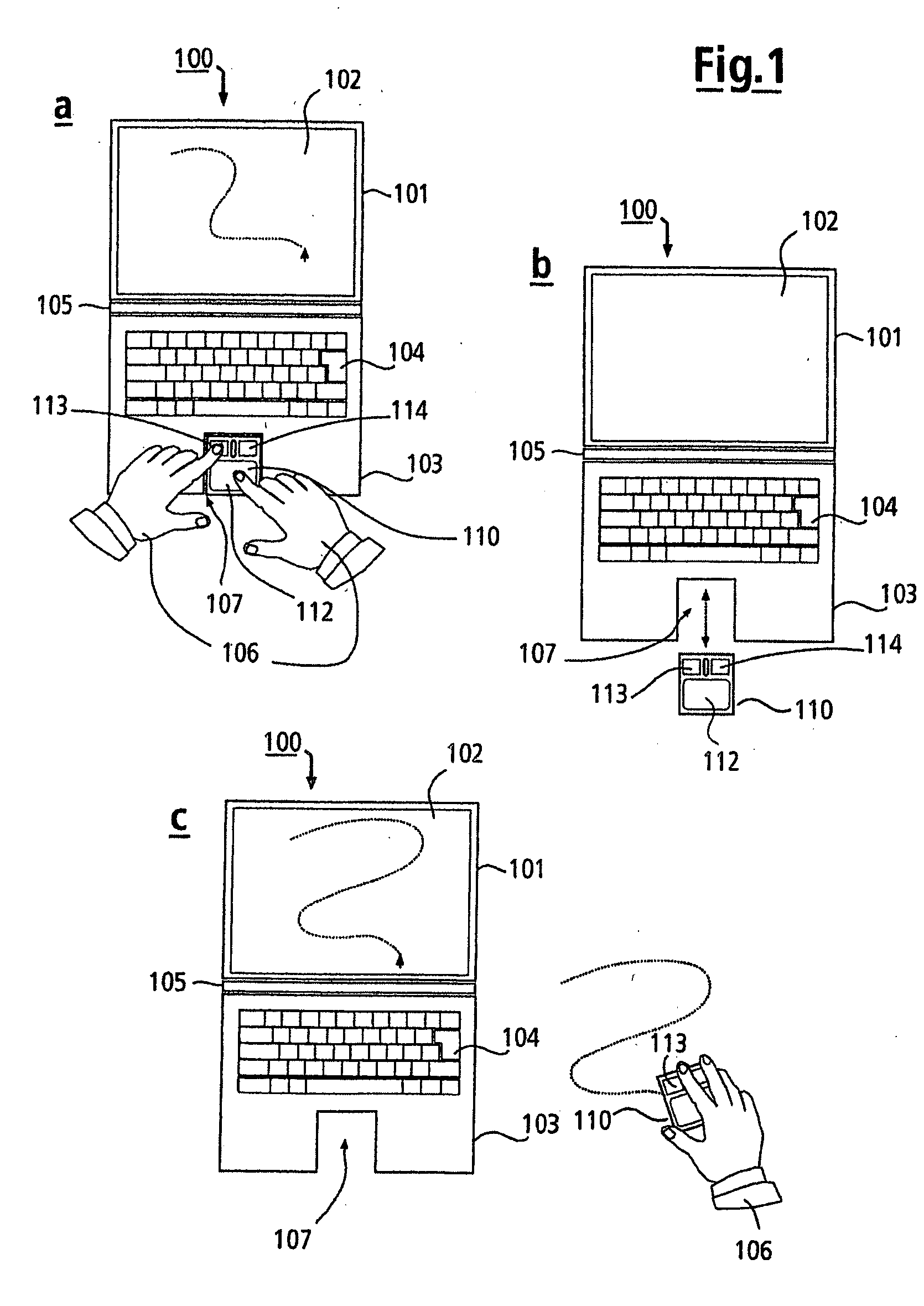 Input device for portable digital computers and portable digital computer with a multi-functional mouse