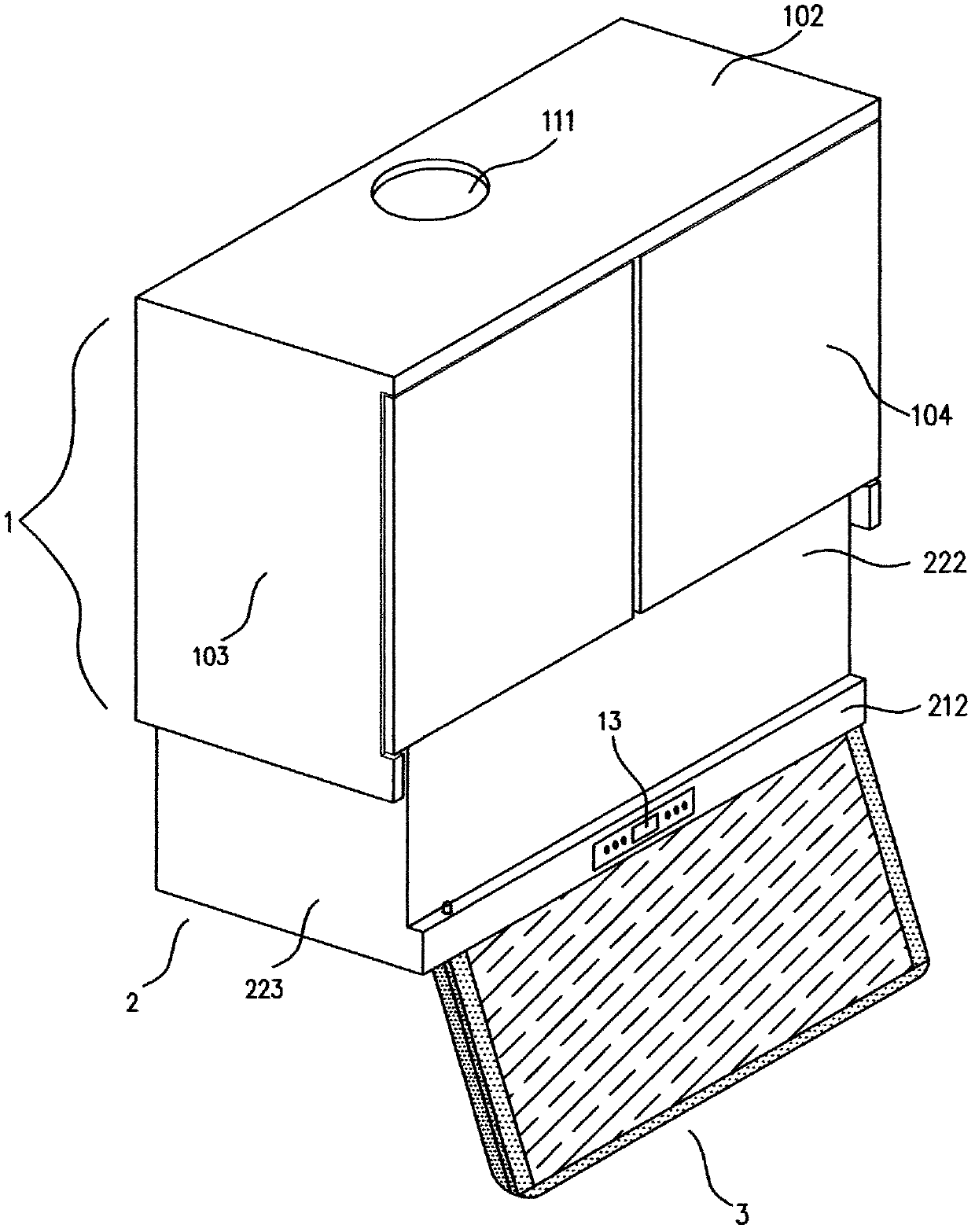 Motor-driven lift-type cabinet-shaped protecting range hood