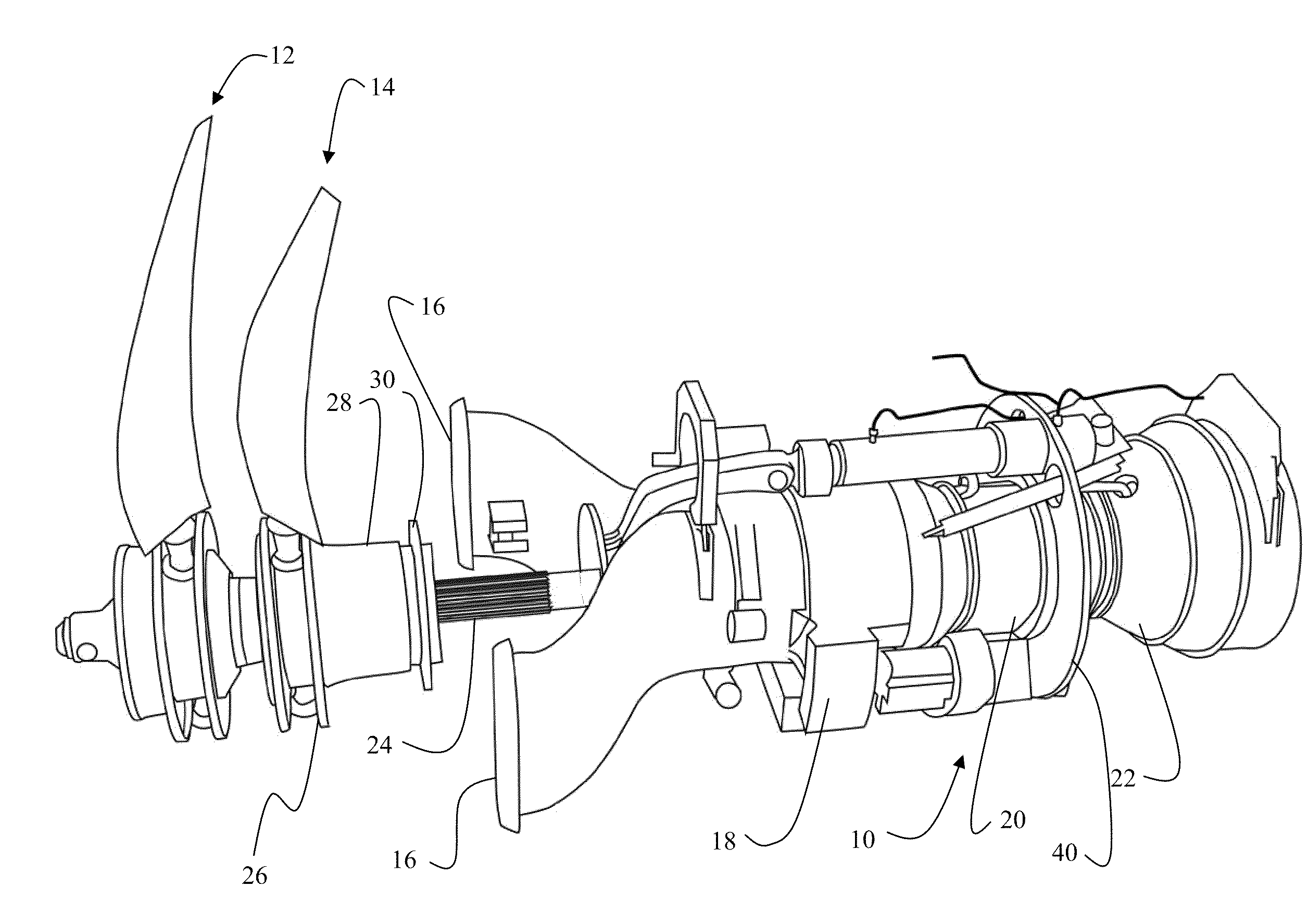 Counter rotating fan design and variable blade row spacing optimization for low environmental impact