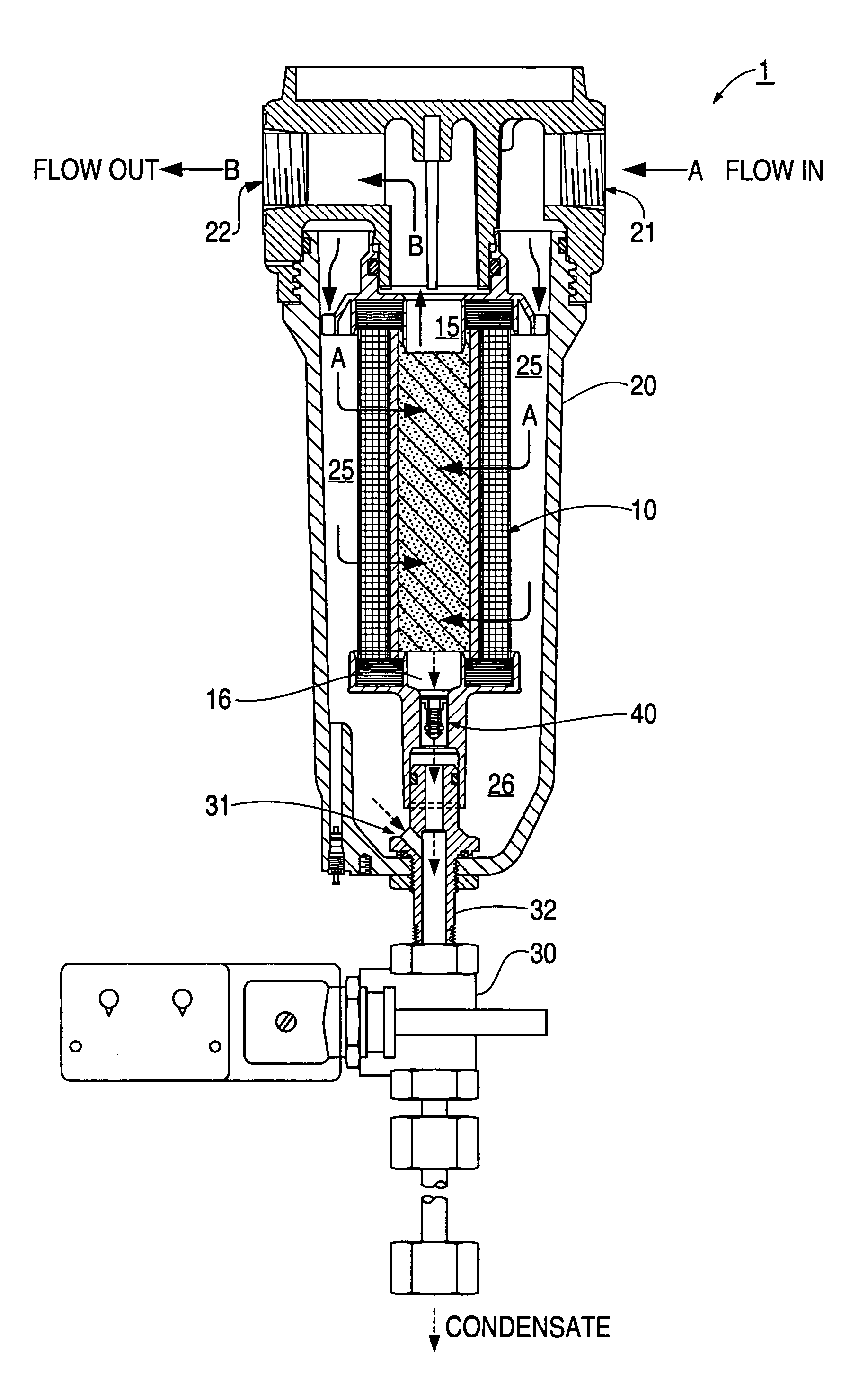 Coalescing type filter apparatus and method