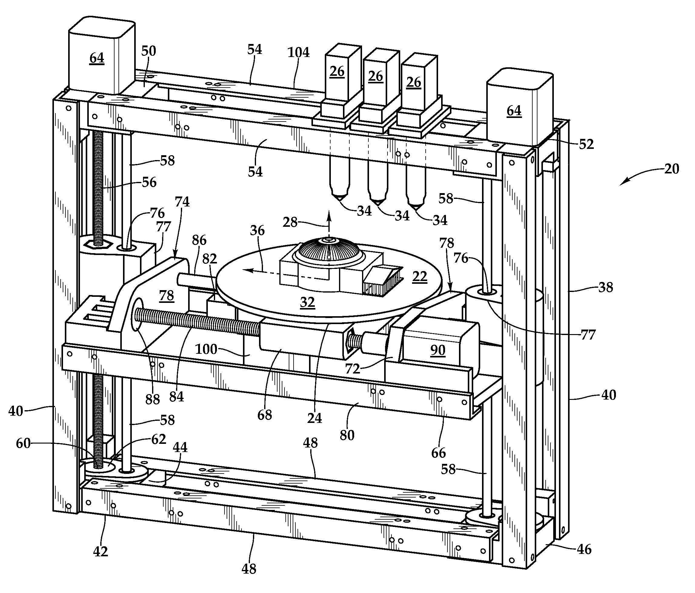 Fixed printhead fused filament fabrication printer and method